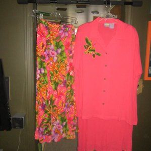 NWT 3x 3 Piece Coral Floral Maxi Dress Set